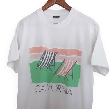 California t shirt / beach t shirt / 1990s Screen Stars California beach chairs single stitch t shirt Medium 