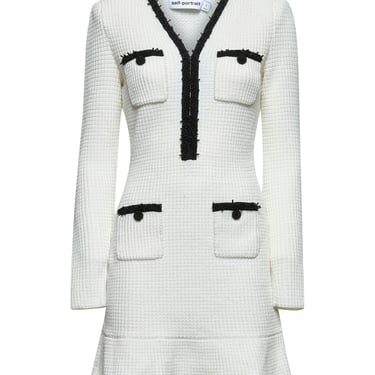 Self Portrait Women White Textured Knit Mini Dress