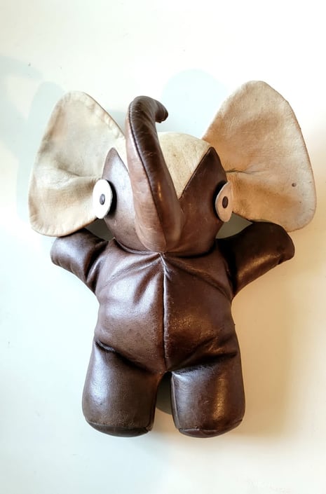 Rare Leather Elephant by Mundi Brazil Vintage doll stuffed teddy CaribeCasual Potomac VA