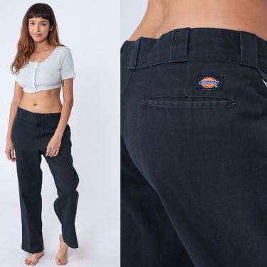 Black Dickies Pants Y2k Workwear Trousers Skater Straight Leg Pants High Rise Utility Work Wear Slacks Vintage 00s Men's Medium 34 x 30 