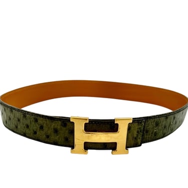 Hermès Iconic Constance Green Ostrich with 32mm Gold Plated Buckle Belt