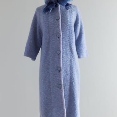 Cozy Chic 1960's Light Blue Mohair &amp; Silk Spring Sweater Coat / Medium