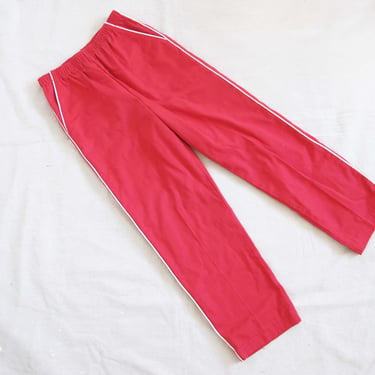 Vintage 70s Red White Stripe Athletic Pants Tall Petite XS S  - 1970s Elastic Waist Cotton Blend Sporty Pants 