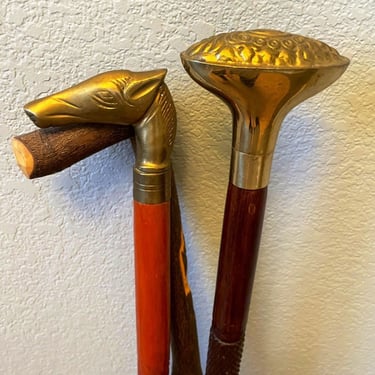 Antique Hand-Crafted Wooden Walking Canes with Brass Accents | Your Choice! 