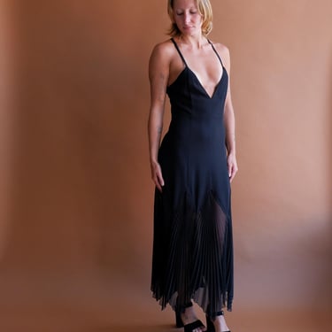Vintage Emporio Armani Accordion Pleat Backless Black Dress/ Size 6 Small 