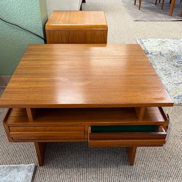 End Table with Two Drawers (2)<br />Made in Denmark<br />Manufactured by Dyrlund<br />Teak Wood