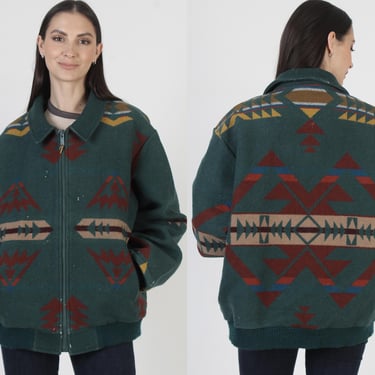 Pendleton Southwestern Wool Jacket, Beaver State Mens Coat, Full Zip Bomber, Native American Print 