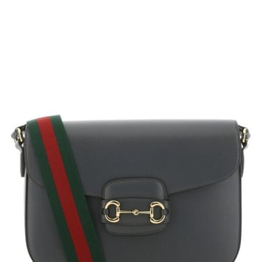 Gucci Men Dark Grey Leather 1955 Horsebit Shoulder Bag