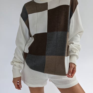 Oscar de la Renta Grid Knit Pullover