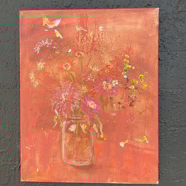 Textured Pink & Orange Flower Painting