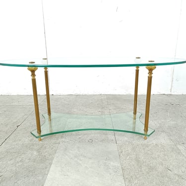 Brass and glass neoclassical coffee table, 1970s - vintage brass coffee table - vintage coffee table 