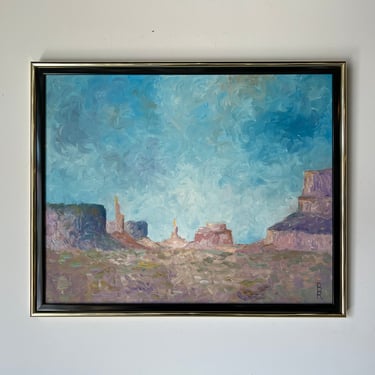 Vintage Expressionist - Style Desert Landscape Oil Painting, Signed 