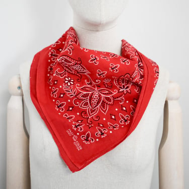 1950s/60s Elephant Trunk Up Fleur-de-Lis Red Cotton Bandana 