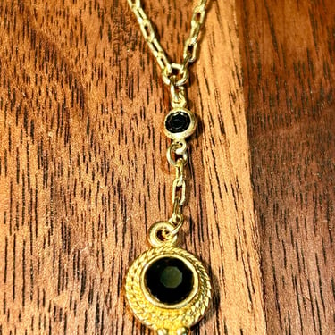 Vintage Black Crystal Gold Tone Lariat Necklace Korea Retro Fashion Jewelry 