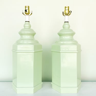 Pair of Ceramic Celadon Lamps