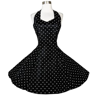 Vintage 90s 50s Black White Polka Dot Pinup Full Skirt Prom Party Swing Dance Dress M Medium Petticoat Knee Length Rockabilly 1950s Costume 