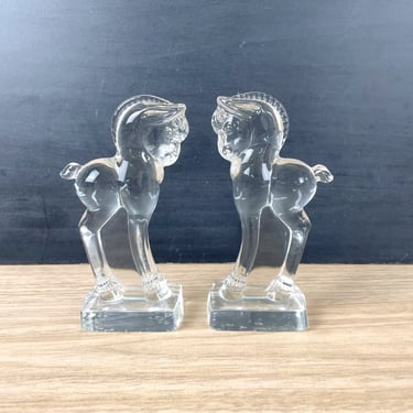 Heisey clear glass pair of colts - 1950s vintage 