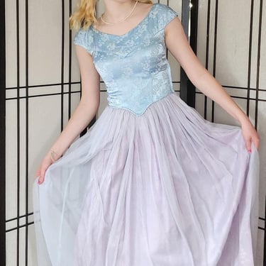 Vintage 50s Blue Party Dress Cinderella Style 