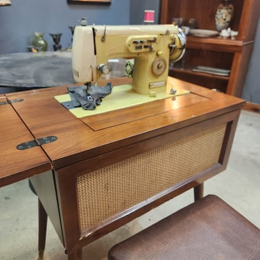 1958 Kenmore Model 37 Sewing Machine with Original Cabinet and Chair - Great Sewing Condition