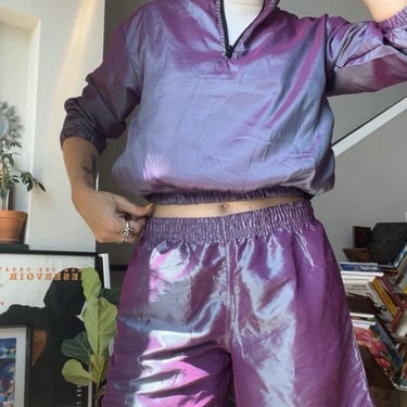 VTG 90s Surf Style Iridescent Purple Windbreaker Set 