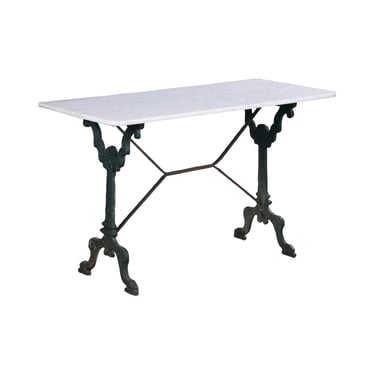 French Bistro Table With Painted Wrought Iron Base and Marble Top 
