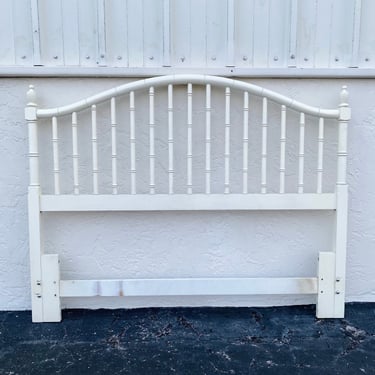 Faux Bamboo Queen Headboard by Thomasville - Vintage White Spindle Hollywood Regency Palm Beach Bedroom Furniture 