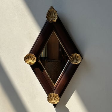 Antique Walnut Diamond Framed Mirror with Applied Gilt Shell Corner Details, Circa Late 19th Century