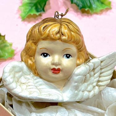 VINTAGE: 1984 - Porcelain Angel Ornament - Christmas Eve Inc - Angel Bust - Christmas Angel 