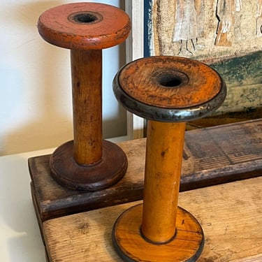 Free shipping within continental US - pair of vintage wooden spools 