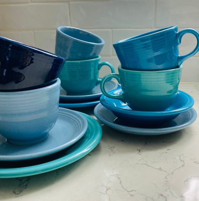 12 piece Vintage Homer Laughlin Blue Tone Fiesta Ware-made in USA lead Free by LeChalet