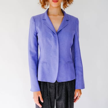 Vintage Max Mara Silk & Cashmere Periwinkle Hidden Button Cropped Blazer | Made in Italy | Cashmere/Silk | Y2K 2000s Italian Designer Jacket 