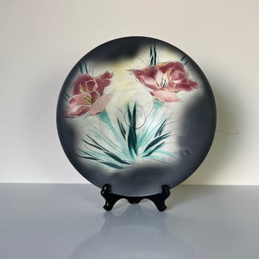 80's Vintage Claudia Hand Painted Flower Design Decorative Pottery Plate 
