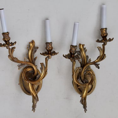 Fredrick Cooper Electric Candelabra Vintage Brass Wall Sconces Rococo Style-a pair 