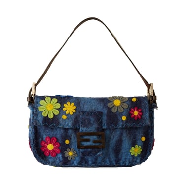 Fendi Blue Felt Flower Baguette Bag