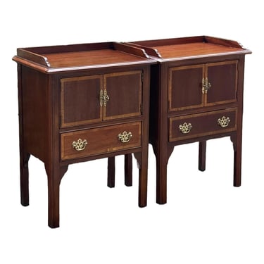 Vintage Hickory Chairs “James River Plantations” Georgian Inlaid Mahogany Nightstands - A Pair 