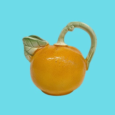 Vintage Decorative Pitcher Retro 1990s Contemporary + Ceramic + Orange + Fruit + Top Handle + Kitchen Decor + Drink Storage + Watering Can 