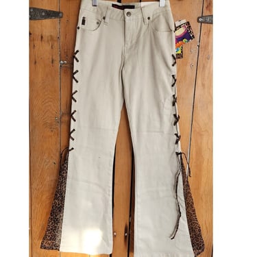 Vintage Y2K Mudd Pants Bellbottom Jeans Leopard Lace Animal Print Flares NOS 