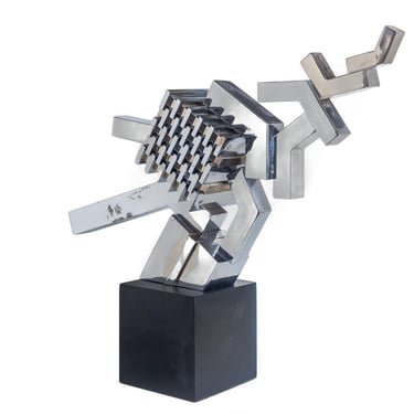 Cubist Sculpture in Mirror Polished Chrome