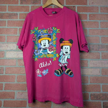 Vintage 90s Disney Mickey and Minnie Mouse Aloha ORIGINAL Cartoon Tee - Extra Large 