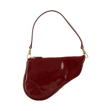 Dior Burgundy Patent Logo Mini Saddle Bag