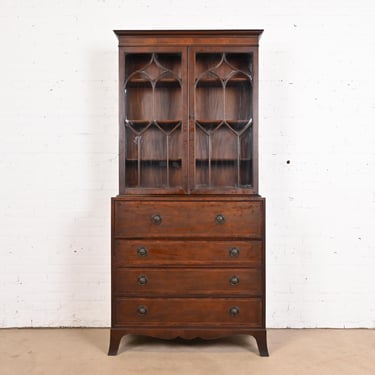 Baker Furniture Georgian Inlaid Mahogany Bureau With Bookcase Hutch and Drop Front Secretary Desk, Circa 1960s