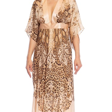 2000S ROBERTO CAVALLI Leopard Print Silk Kaftan Style Tunic Dress 