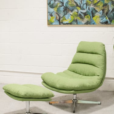 Green Vintage Lounge Chair and Ottoman