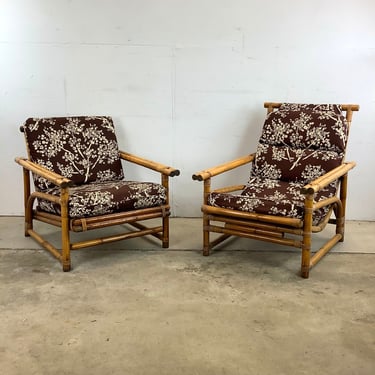 Pair of Vintage Modern Bamboo Frame Lounge Chairs 