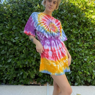 Nineties Mini Dress / Tie Dye 1990's Club Kid / Bonnaroo Coachella Wear / Loose Tshirt Tee Dress 