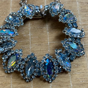 Weiss AB bracelet glittery blue rhinestone jeweled navette cuff 