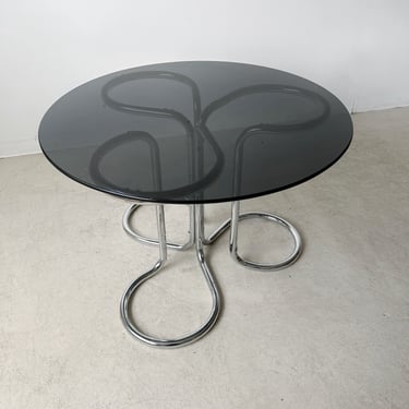 CHROME & GLASS ROUND DINING TABLE BY GIOTTO STOPPINO, 70's
