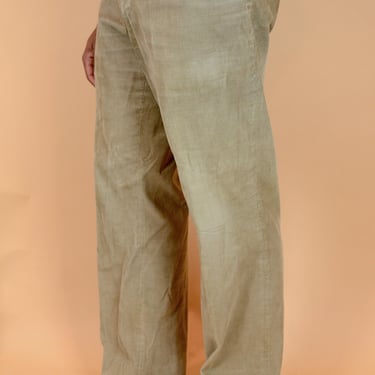 Vintage Cream Khaki Corduroy Trousers | 70s 80s 36x30 37x30 38x30 