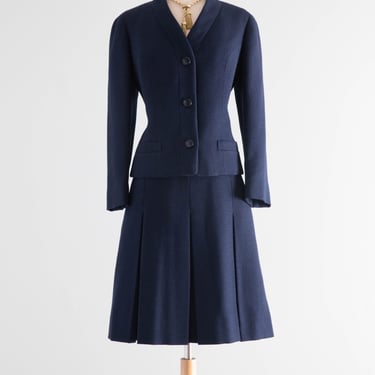 Vintage French Chic 1960's Navy School Girl Wool Suit By Guy Laroche / small