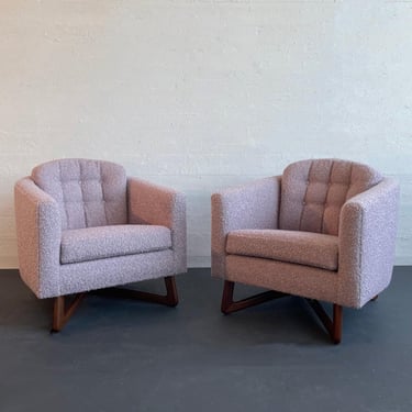 Midcentury Modern Adrian Pearsall Style Lavender Bouclé Barrel Club Chairs